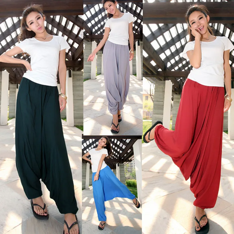 2026 Spring Women Casual Loose Harem Pants Solid Elastic Waist Summer Wide Leg Pants Plus Size Cotton Linen Trousers 4XL 5XL