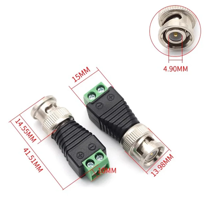 Connecteur BNC mâle en métal avec connecteur CC, borne à vis, balun vidéo UTP pour caméra de surveillance CCTV, système de vidéosurveillance, 5 pièces, 20 pièces