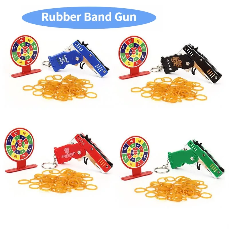 1PCS Mini keychain gun rubber band gun Toy Gun Shooting Pistol Alloy Kid Outdoor Party Folding metal gun gift boyfriend Gift