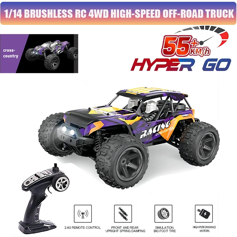 1:14 55km/h Brushless RC Drift Car With LED Lights 4WD Electric High Speed Racing Remote Control Monster Truck for Kids Adults