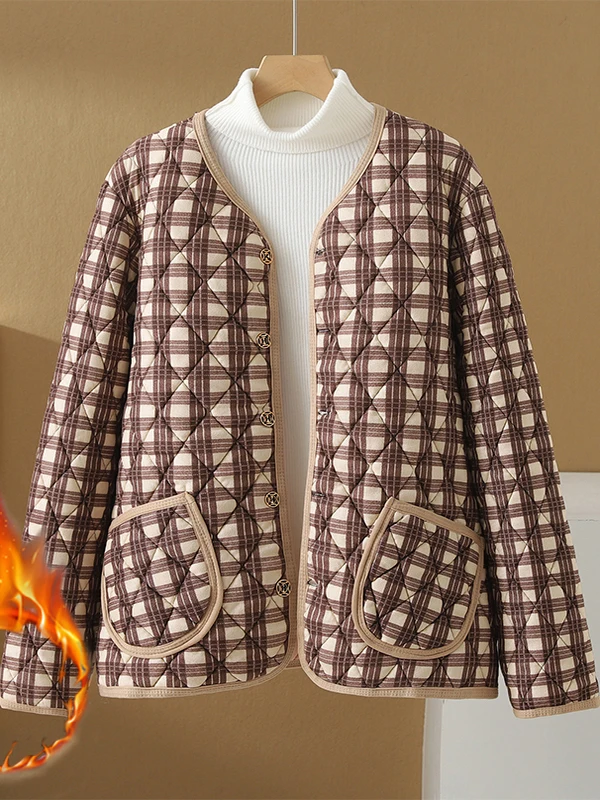 

Lightweight Autumn Winter Plaid Cotton Jaet Loose Fit Versatile Sle Commute Lady Straight Tube Sve Long Sve Coat