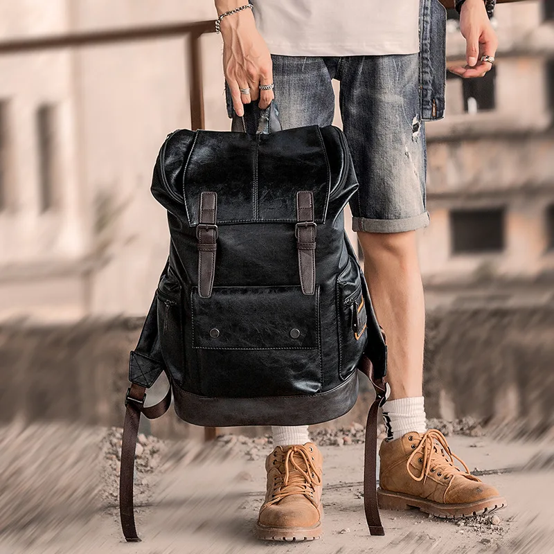 Hochwertiger Herrenrucksack, neuer modischer Lederrucksack, Herren-Reisetasche, Schulrucksack mit großer Kapazität, Laptoptasche, Doppelschultertasche – Detail 3