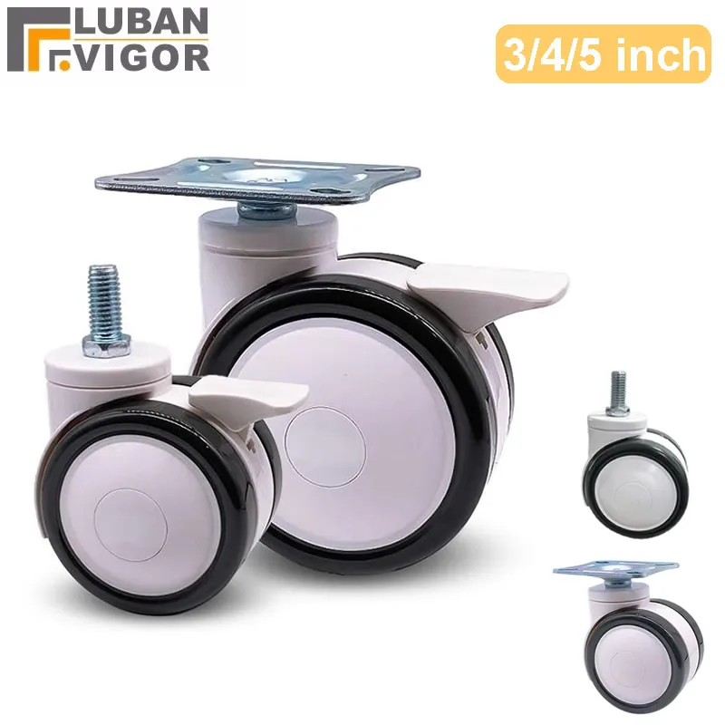 3 4 5 Inch Casters Universal Wheel with M12 M16 Screw with Brakes Mute Durable for Trolley Nursing Bed Beauty Equipment
