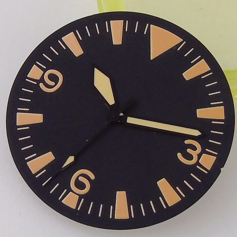 Nologo Vintage 31mm Black Watch Dial Orange Numbers for NH35 NH36 ETA2824 PT5000  Hand Set for Diver Watch Replacement Mod