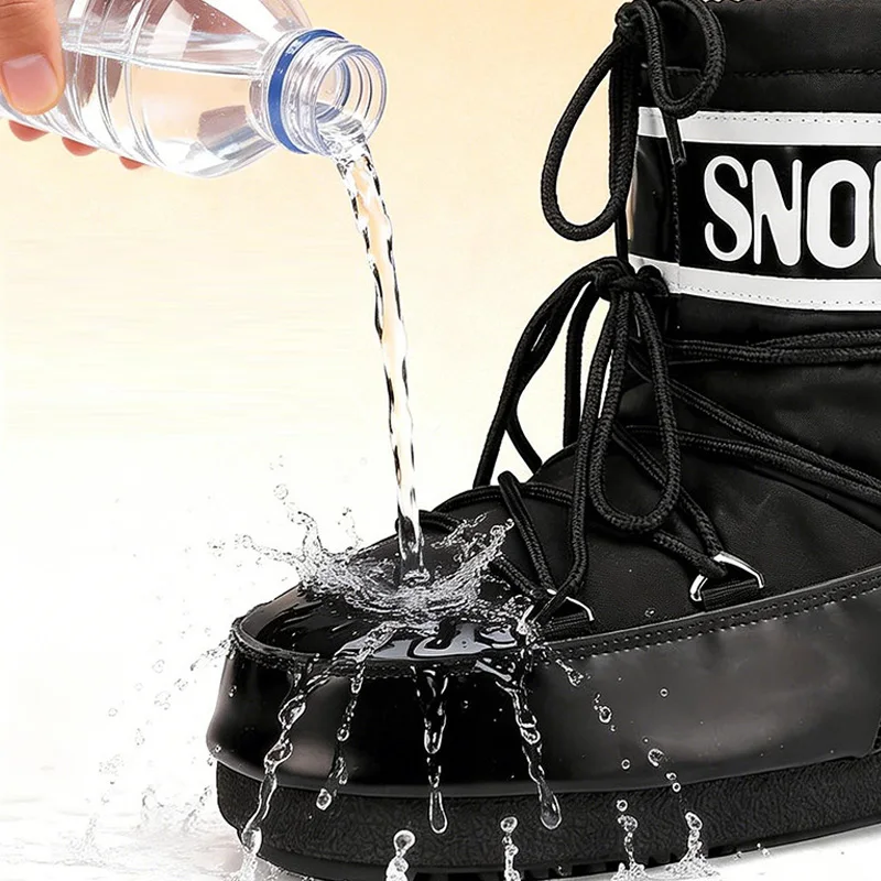Thickened Platform Waterproof PU Snow Boots Women Winter Warm Cotton Shoes Anti-slip Wear-resistant Bread Ski Short Boots
