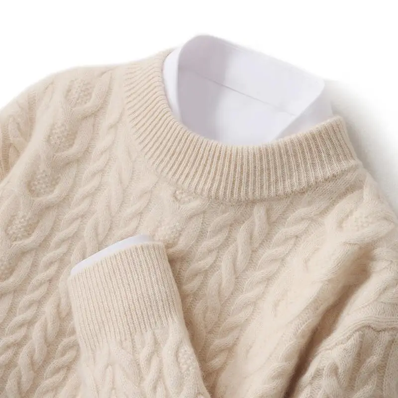Thiened Heavyweight 00% Pure Wool Knitted Sweater Men's f High Collar Autumn Winter Loose Faion Ci Sle Camere S...
