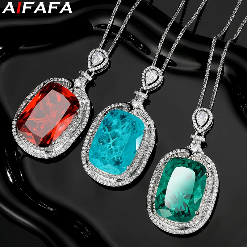

Synthetic Paraiba Pendant Necklace 20*28mm 6 Color Big Stone Pendants with 55cm Neck Chain Fashion Accessories Jewelry
