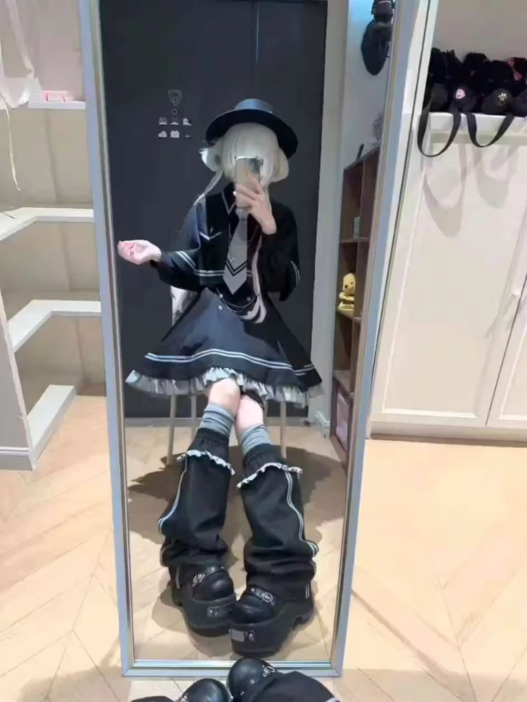 2000s Gothic Subculture Matching Sets Y2k Harajuku Vintage Slim Lolita Kawaii Suits Japanese Cosplay 2 Piece Skirt Autumn Sets