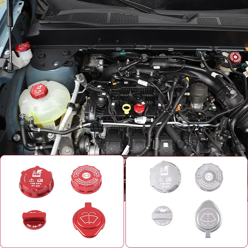 

For Ford Maverick 2022-2025 Aluminum Silver/Red Car Engine Room Oil Cap Fluid Reservoir Water Tank Cover Car Accessories