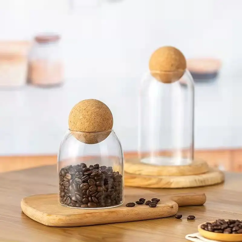 

2PCS Glass Cork Seal Jar, Coffee Bean Storage Box, Creative Cork Tea Caddy, Food Storage Glass Jar Kitchen Storage Container