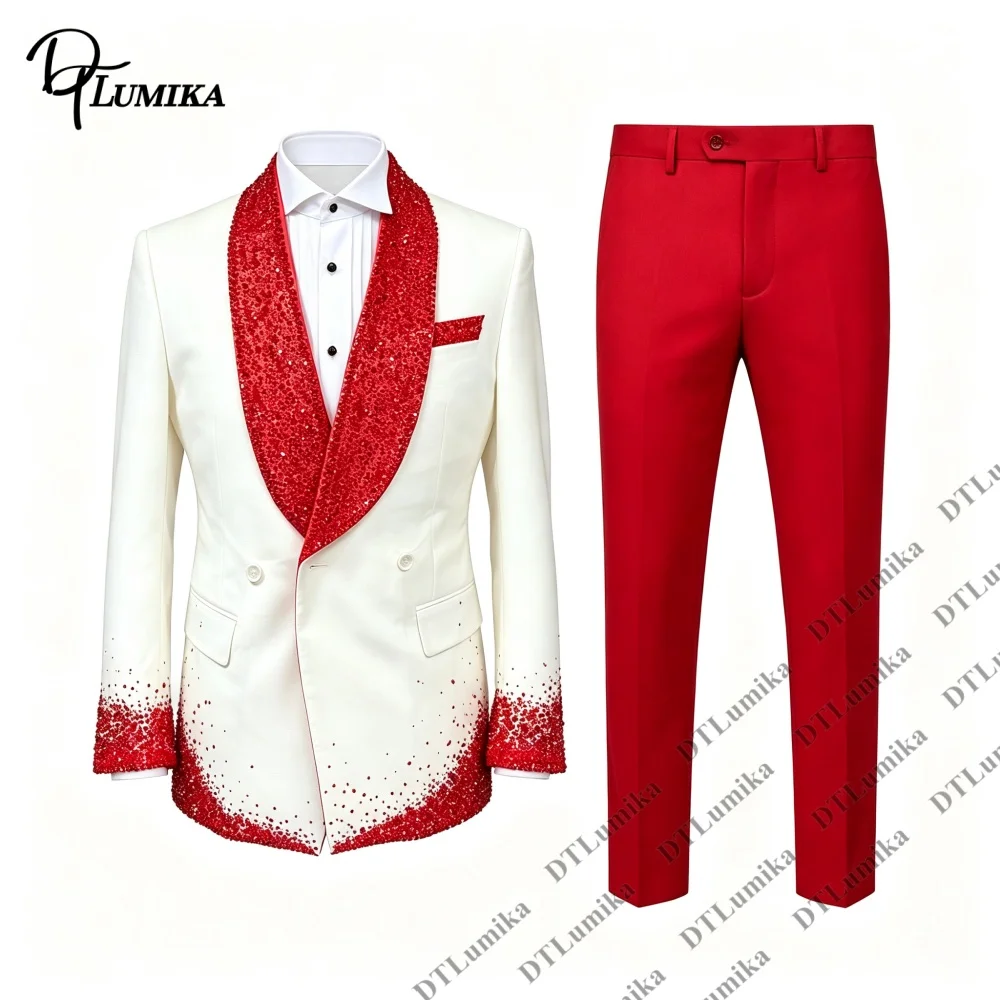 Wedding Suits for Men Big & Tall Man Made‑to‑Order Men Contrast Color Formal 2‑Piece Suit Stylish Crystals Jacket with Trousers