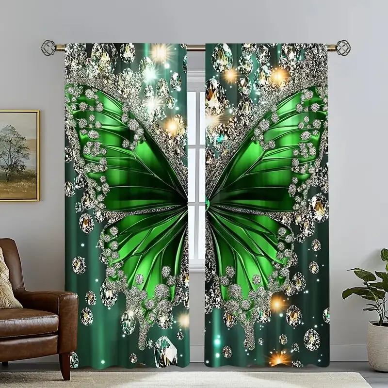 

Shining green butterfly - pole bag curtains, bedroom and living room decoration, home decoration, living room decoration