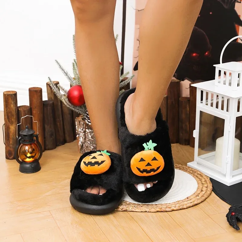 Scarpe di zucca di Halloween pantofole di cotone da donna quattro stagioni pantofole da interno per la casa da uomo vestito da festa