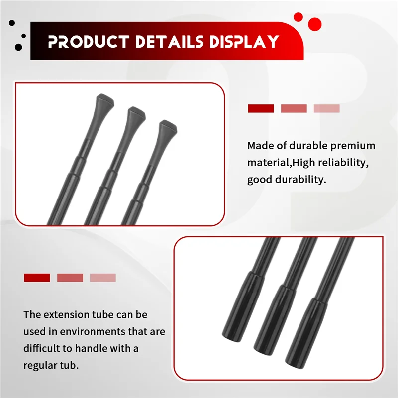 AB34-3Pcs de tubos de extensão de pistola de espuma de alumínio preto de 34 cm para aplicação uniforme de cola