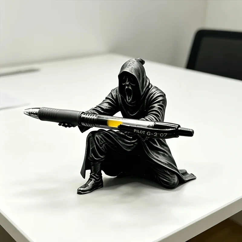 Horror Skull Reaper Pen Container Pen Holder Non-slip Desktop Decor Practical Pen Tray Ideal Holiday Birthday Present