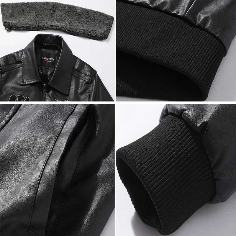 Winter Men's Warm PU Leather Jacket Mens Vintage Fur Collar Windbreaker Leather Jacket Men Motorcycle Jackets Biker Zipper Coats