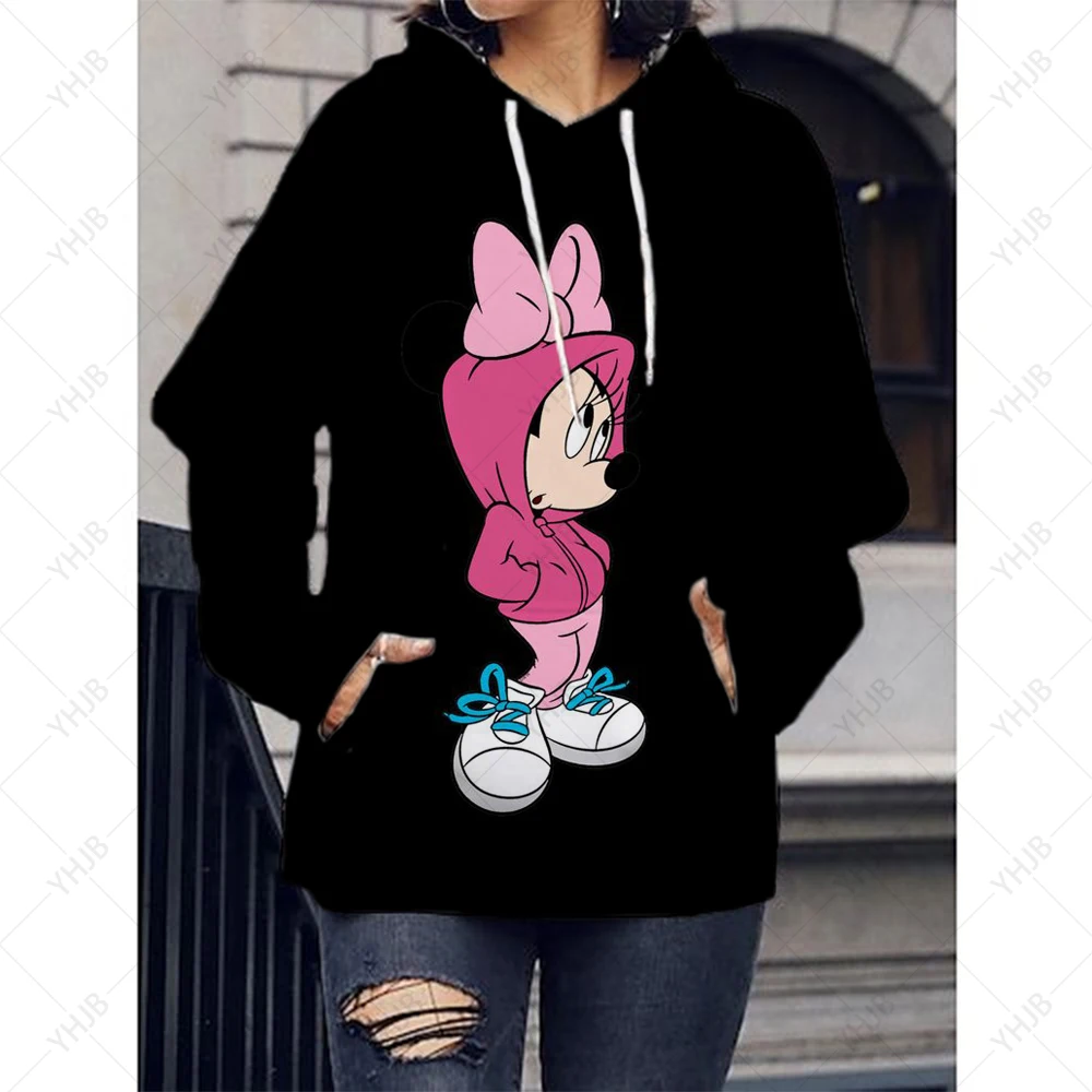 Disney Hoodies Women Minnie Mickey Mouse Hoodies Cartoon Tops Long Sleeve Pockets Sweatshirts Fashion Oversized Hooded Women