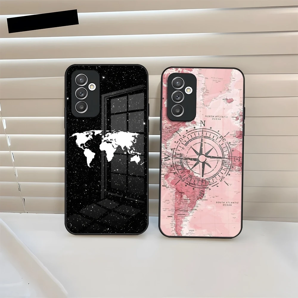 W-World M-Map Travels Phone Case Glass for Samsung Galaxy S20 S24 S21 S22 S23 Ultra Fe Plus A34 A54 A24 A52 A53 M54 Cover