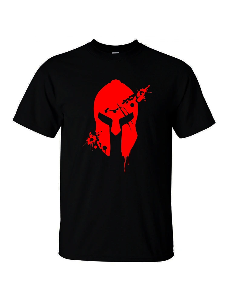 

Bloodied Spartan Helmet pattern -100% cotton O-neck summer short-sleeved casual men's printed T-shirt.