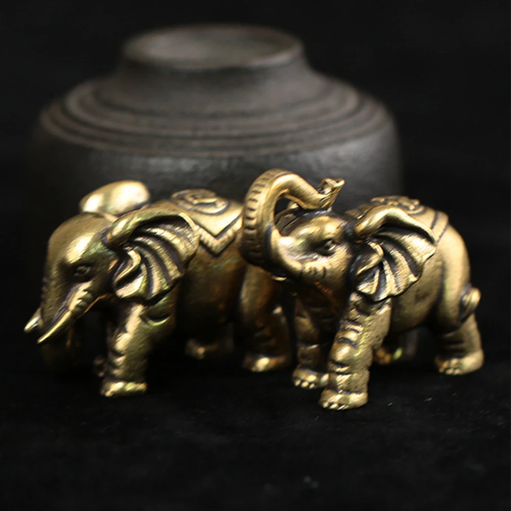 

2pcs Retro Brass Elephant Figurine Vintage Golden Animal Ornament Desktop Decor Small Statues for Home Office Decoration