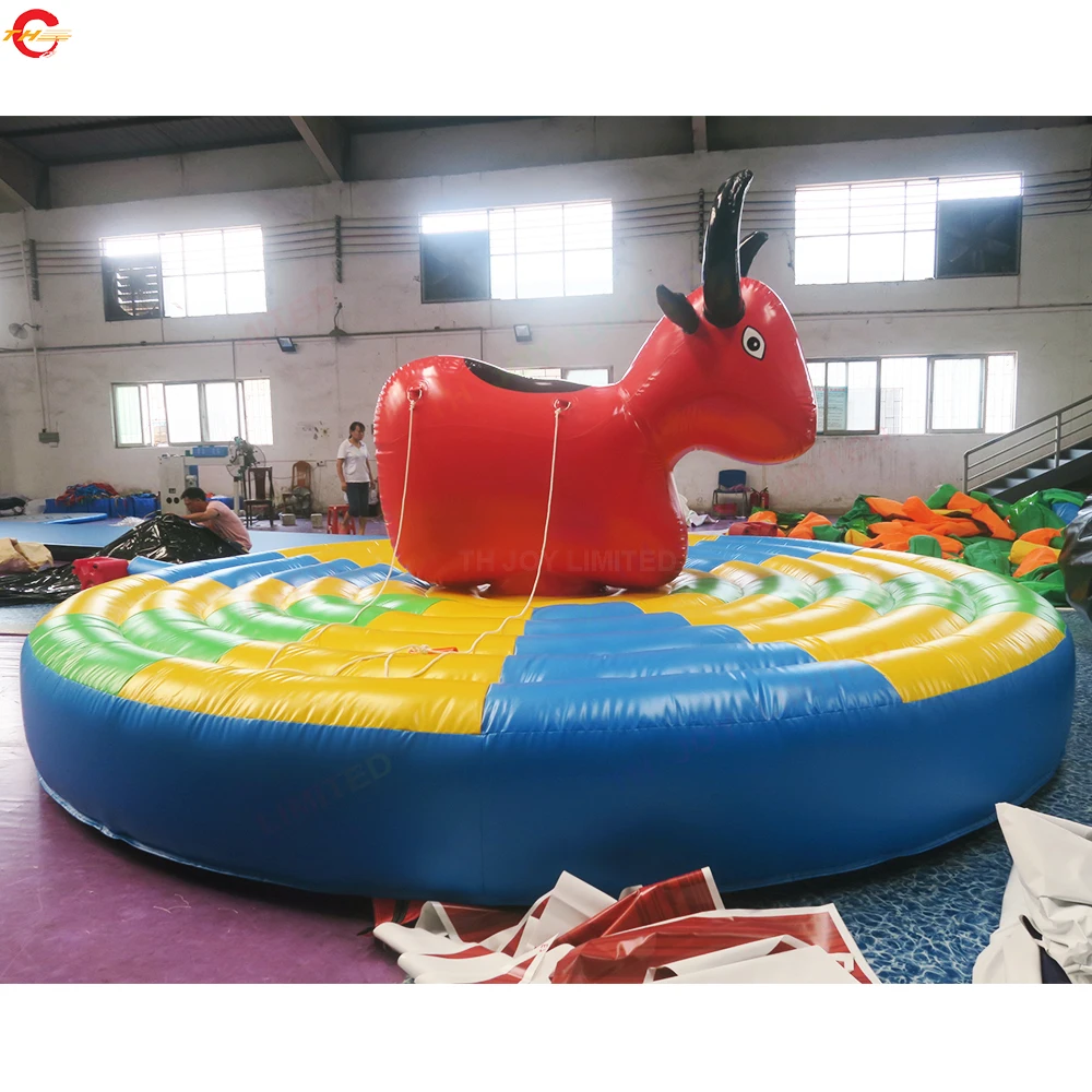 Free Door Shipping! 5m Dia Inflatable Manual Bull Riding Rocking Unicorn Game, Commercial Human Animal Ride Carnival Game