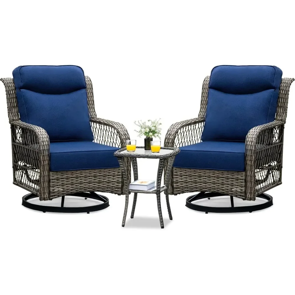 

Swivel Patio Chairs Pieces Outdoor Furniture Set with Swivel Rockers Chairs and Side Table, 5" Thick Cushions,