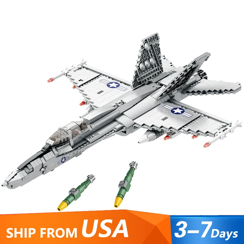 Military F-18 Carrier Fighter WW2 Fighter Aircraft Technology 1387pcs,Airplane Models Building Blocks Brick Puzzle Toys for Gift