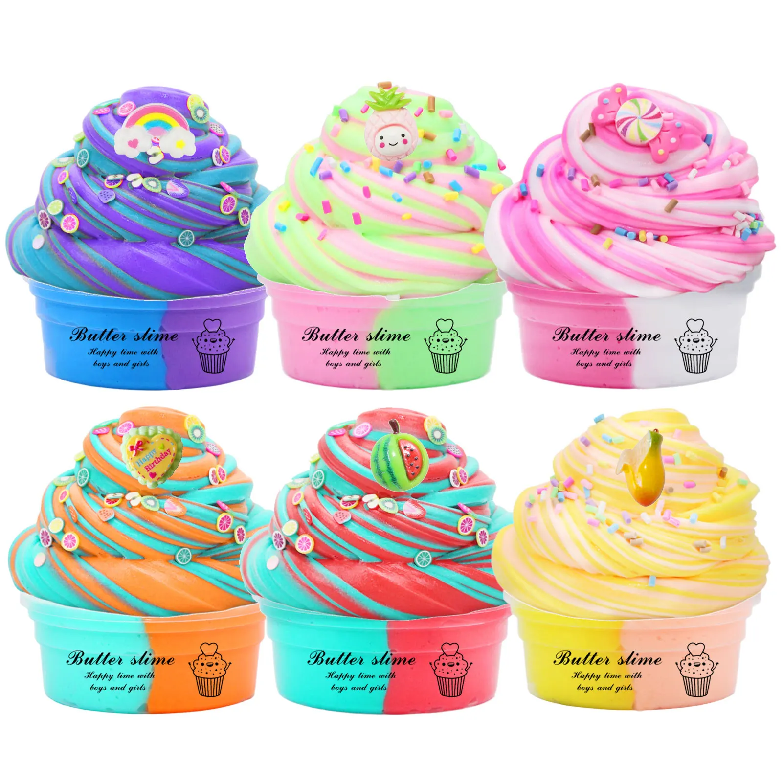 6-teiliges Cloud-Slimes-Set für Mädchen, flauschige Butter-Slimes, Partygeschenke, dehnbar, nicht klebrig, Regenbogen, flauschige Butter-Slimes, Stressabbau