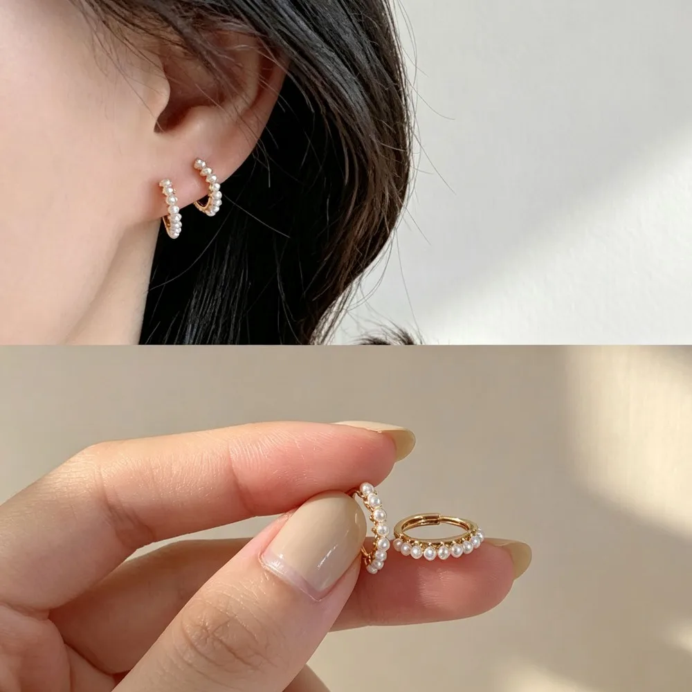Minimalist Small Rice Grain Pearl Hoop Ear Buckles, Delicate Elegant High Classy Stud & Drop Earrings