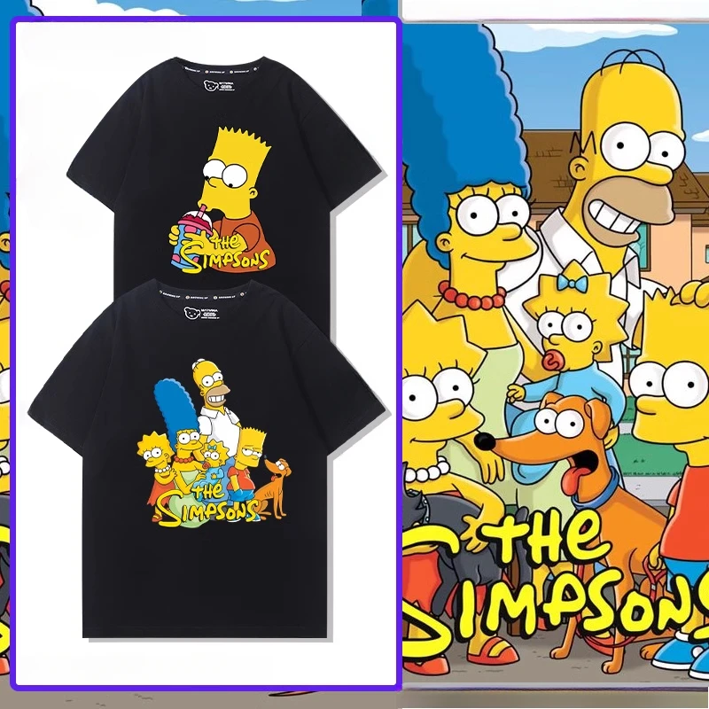 تي شيرت للأطفال من القطن 100% مطبوع عليه رسوم كرتونية ممتعة من The Simpsons Y2K ملابس مريحة للترفيه في الهواء الطلق بين الوالدين والطفل