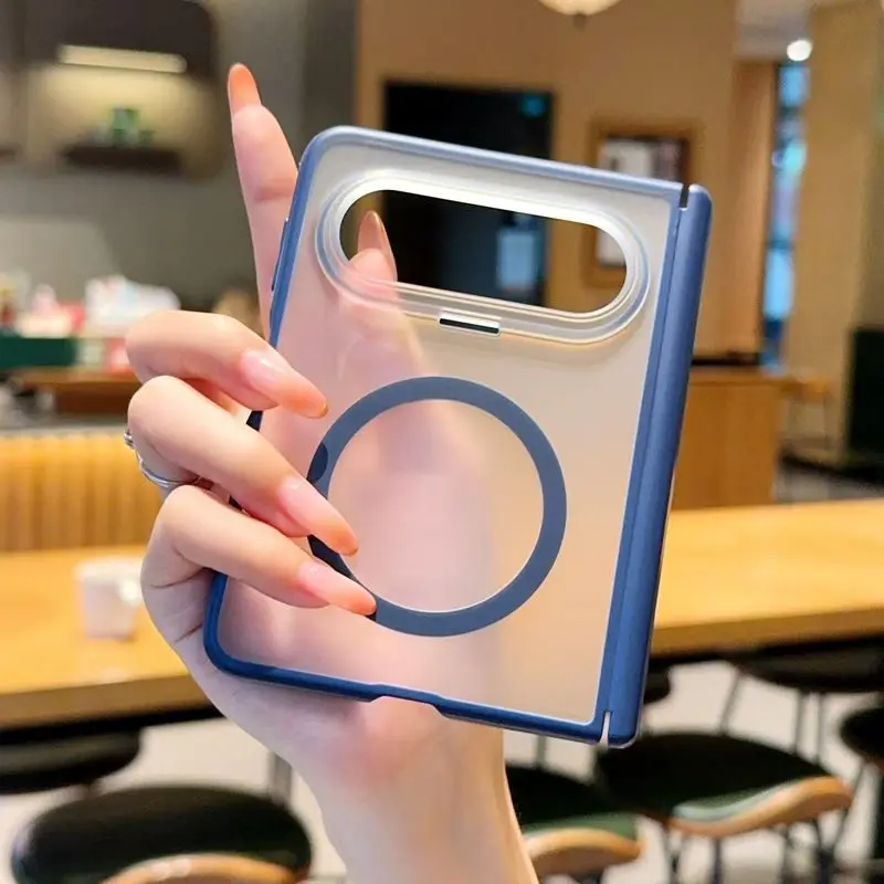 

For HuaWei Pura X Max Phone Case Matte Texture Magnetic Wireless Charger Foldable Shockproof Protective Back Cover