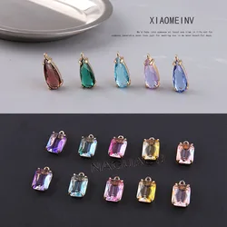 1pcs Diy Jewelry Gold Color Plating Zircon Water Drop Rectangular Earring Necklace Bracelet Material Handmade Charms