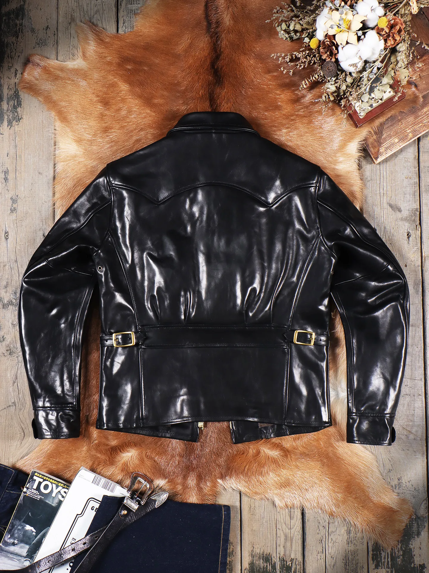 Tailor Brando 1.4mm Uncoated Vegetable Tanned Horsehide Classic 1930 Lapel Men's Genuine Leahter Jacket