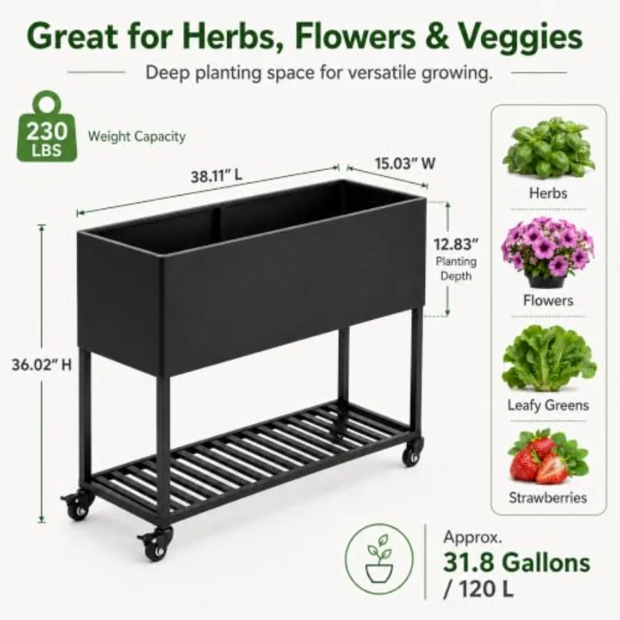 Raised Garden Bed with Wheels, 38