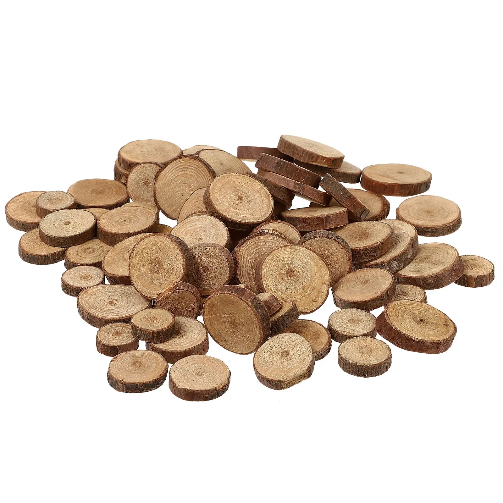 100Pcs 1.5-3CM Wood Log Slices Discs For DIY Crafts Wedding Centerpieces Natural Pine Round Unfinished Round Wood Shooting Prop