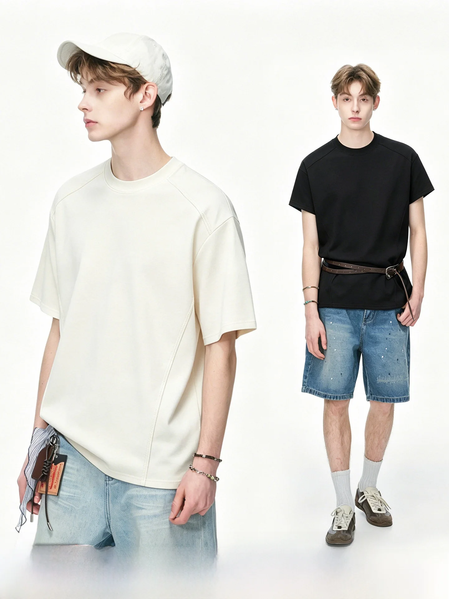 Dream Made Men's Summer Thin Short Sleeve T-Shirt Semi-Sleeve Lenzing Lyocell Shoulder T-Shirt Casual Breathable round Neck