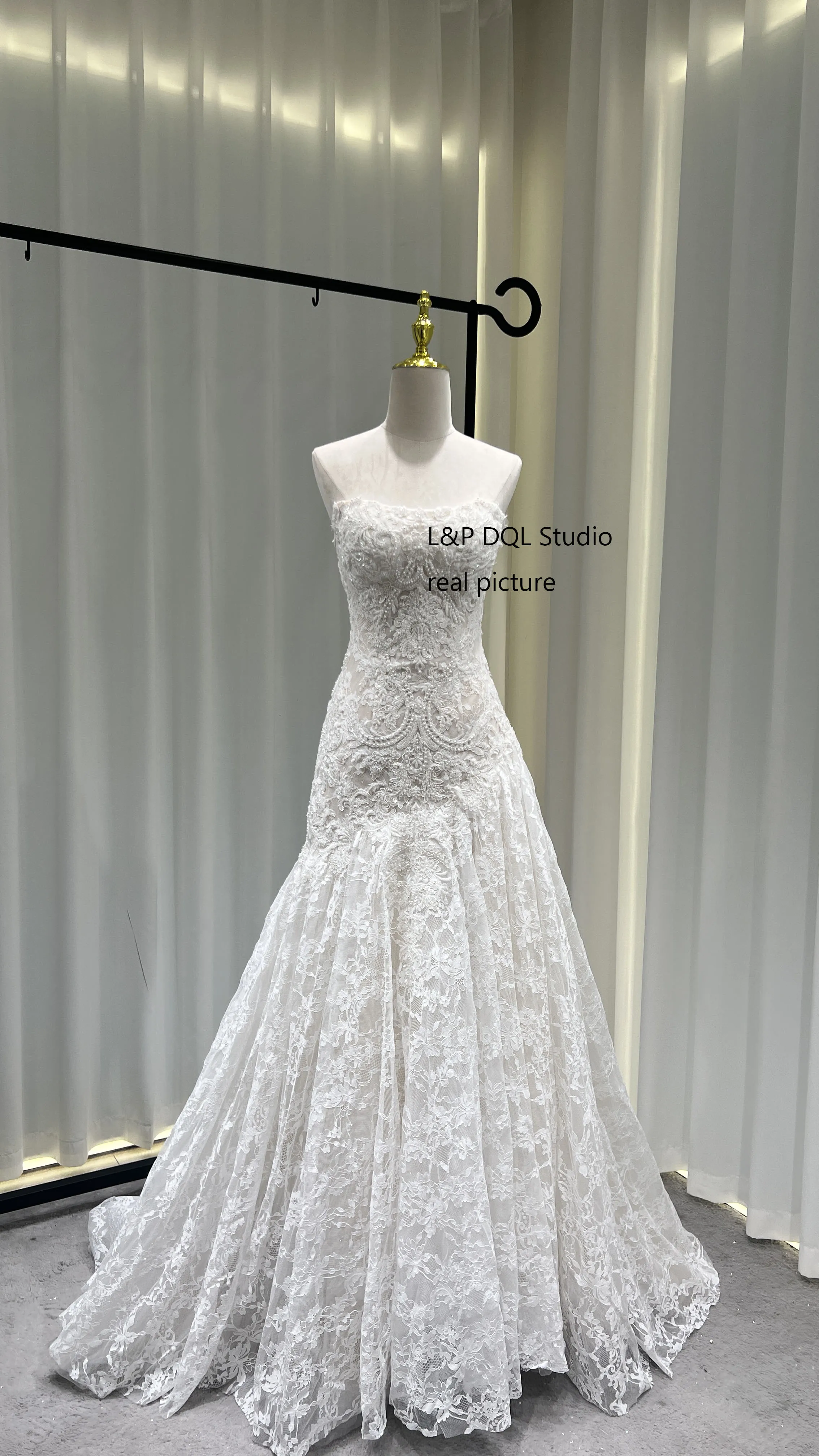 Lace Wedding Dress Real Pictures Ivory Bridal Gowns Strapless Lace-up Back Mermaid Wedding Dress