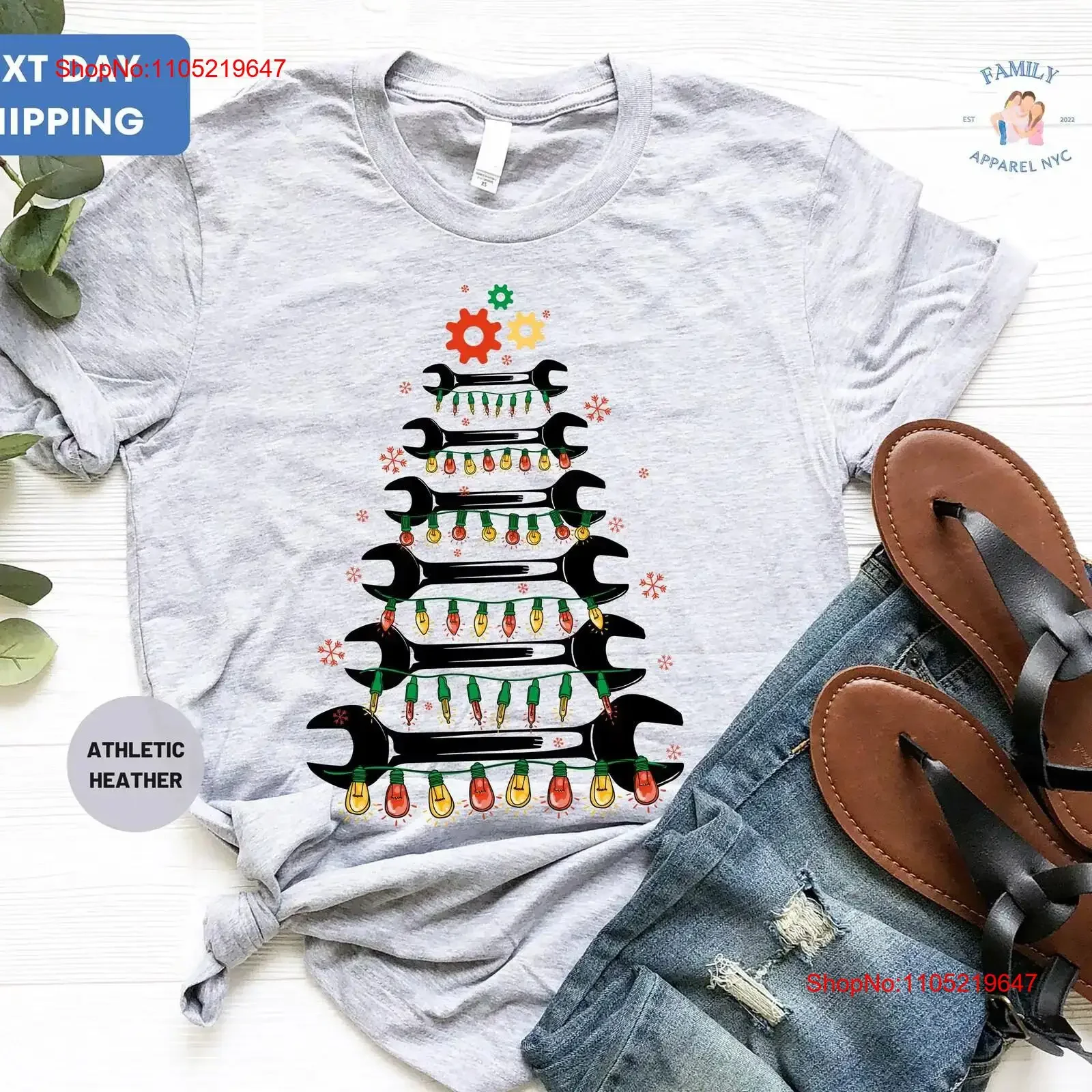 Wrench Christmas Tree T Shirt Cool For Dad Funny Mechanic Garage Husband vintage Washed fashion Stylish homme Soft Versatile