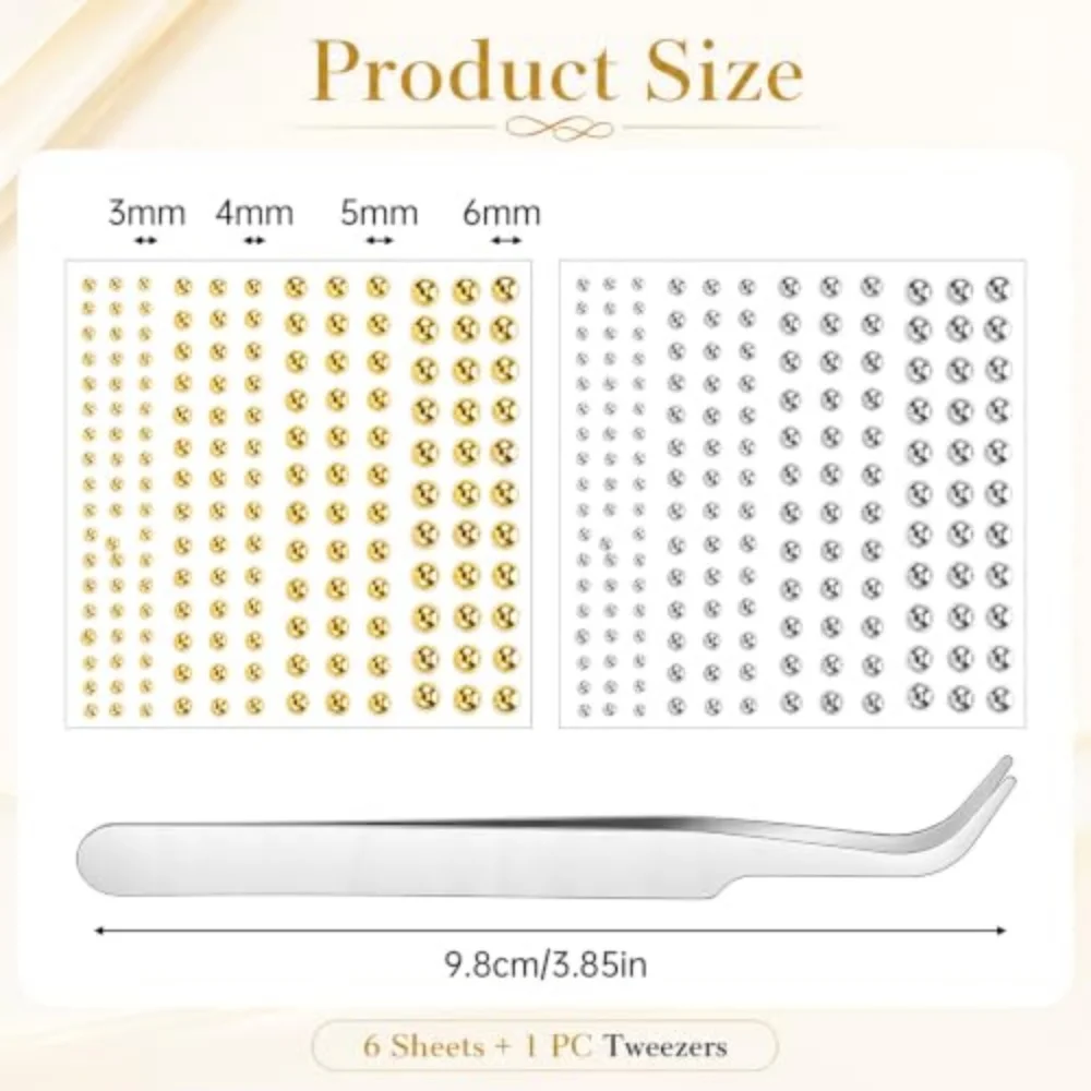 1/6 Sheets Self Adhesive Fake Piercing Stickers Rhinestone Fake Eyebrow with Tweezer Non-Piercing Face Body Jewelry
