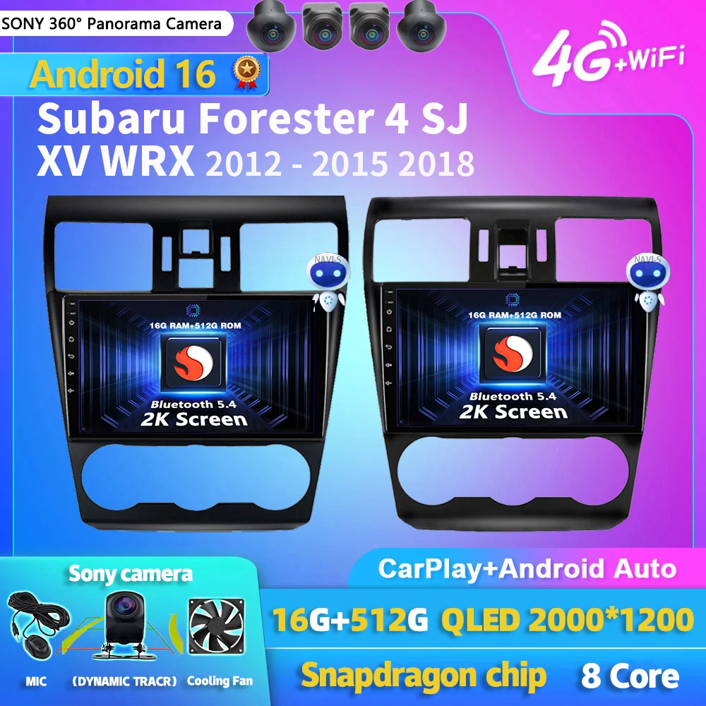 Android 14 carplay rádio do carro reprodutor multimídia para subaru forester 4 sj xv wrx 2012- 2015 2018 autoradio gps unidade principal estéreo