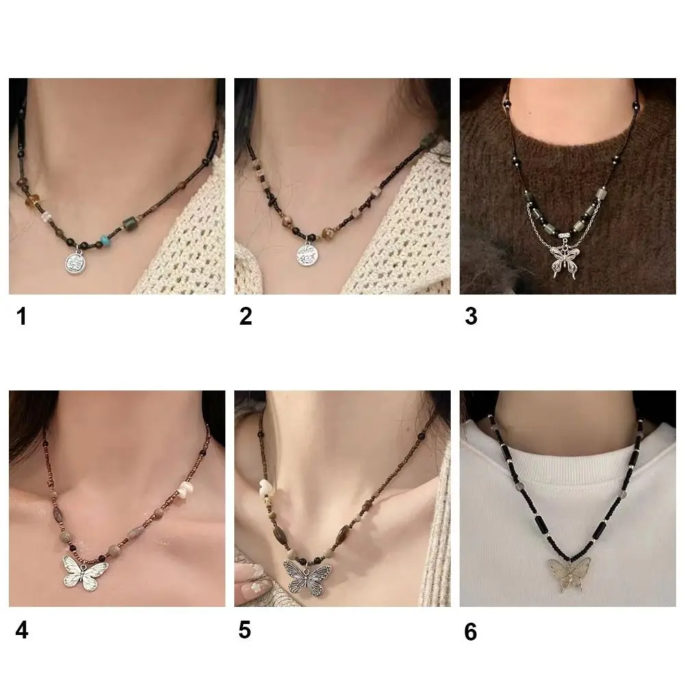 빈티지 블랙 로프 뉴 차이니즈 우드 크리스탈 메탈 핸드메이드 레트로 펜던트 주얼리 초커 (펑크/콜리어/히피/유니섹스용)