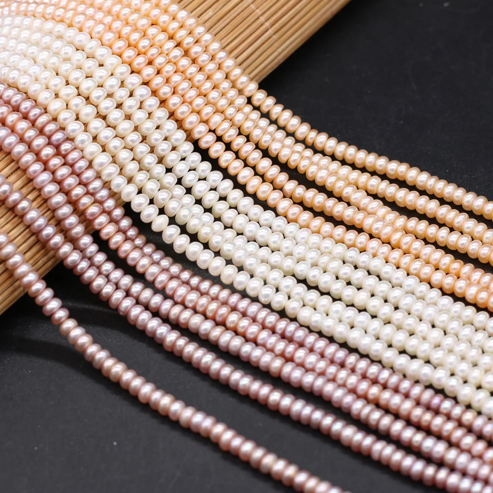 1string 4-5mm Natural Freshwater Pearl Flat Beads High Quality Charms for DIY Women Men Necklace Jewelry Making Accessories