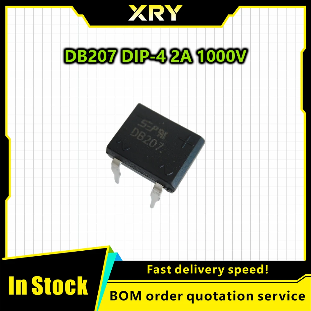 XRY 20PCS DB207 Bridge Rectifier DIP4 1000V 2A DB207S Power Diode Rectifiers Electronic Components IC