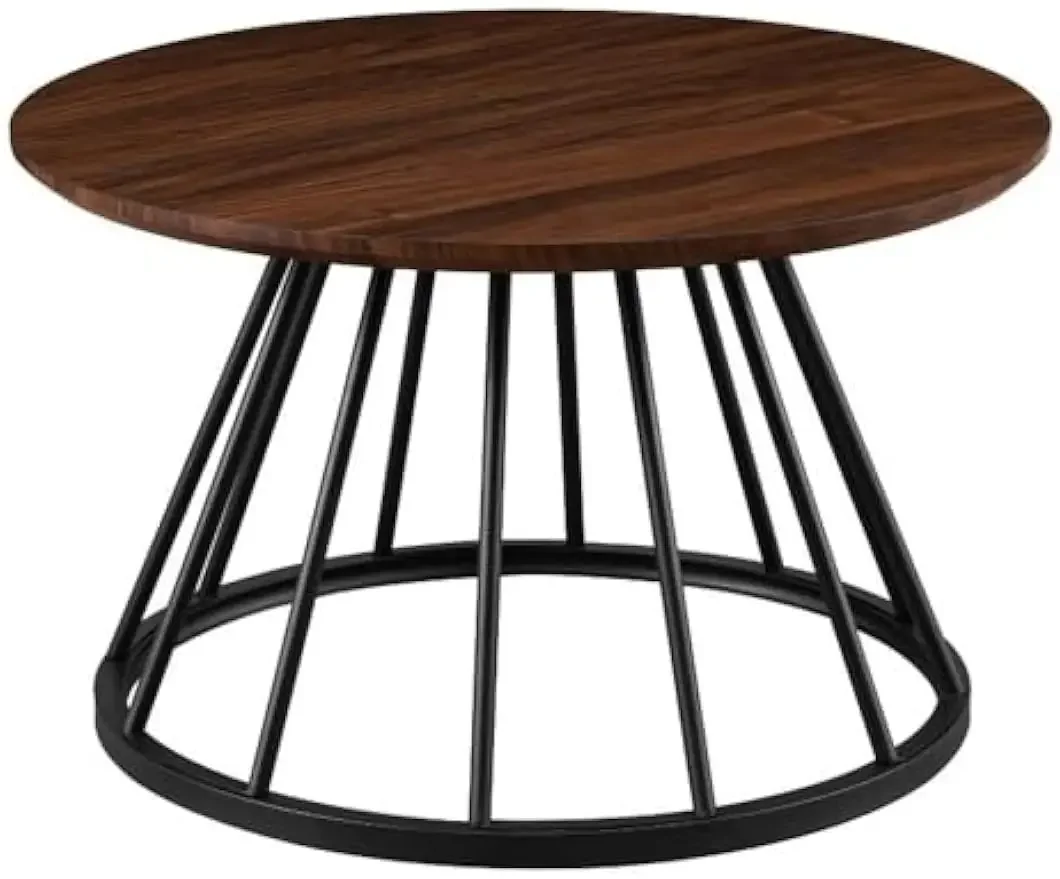 

Vivv Modern Round Metal-Base Coffee Table, 30 Inch, Dark Walnut