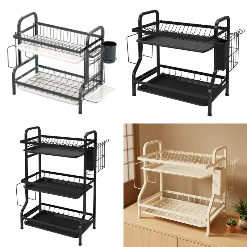 for  2/3 Layer Rectangular Tableware Drying Rack Multifunctional Vertical Kitchen Storage Rack Save Space