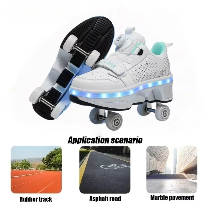 ローラーシューズ USB 充電 LED ライトアップ男の子女の子 4 輪スニーカースタイリッシュな大人カジュアルスケートボードスケートスポーツシューズ