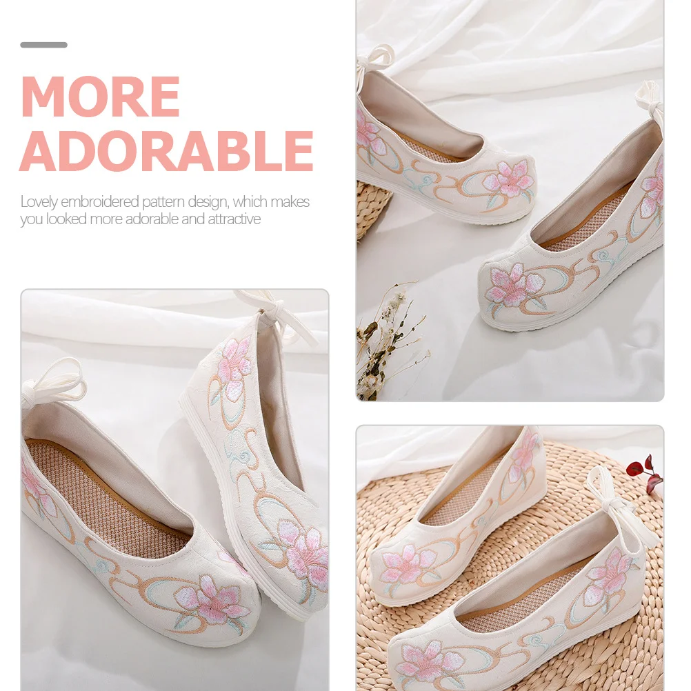 

1Pair Women Ethnic Silk Shoes Chinese Retro Style Exquisite Hanfu Embroidered Shoes Durable Safe Use Wonderful Gift