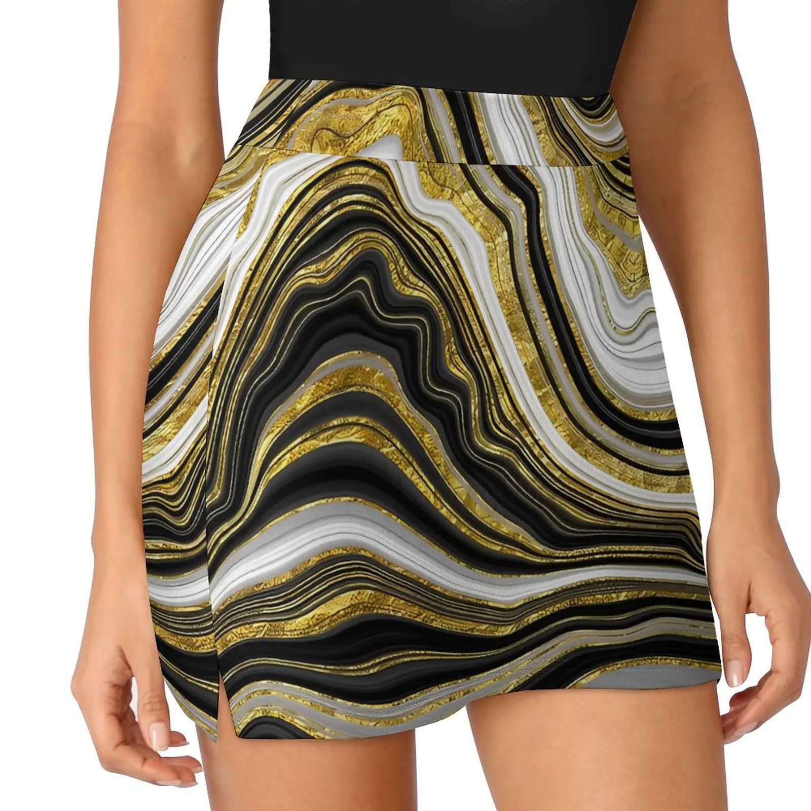 Gold Glitter Marble Print Skirt Ladies  Elegant Mini Skirts High-waisted Custom Street Wear Casual Skirt Big Size