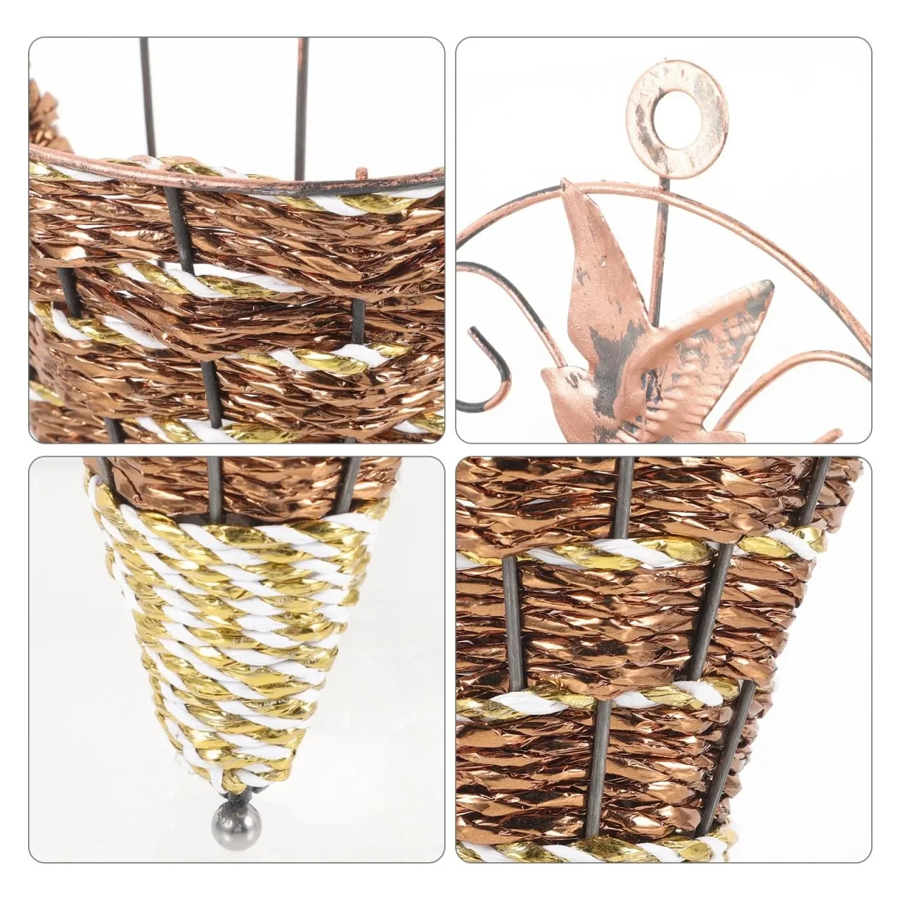 2026-Rattan Wall Hanging Flower Basket Cone Shaped Triangular Iron Planter Indoor Decorative Holder Space Saving