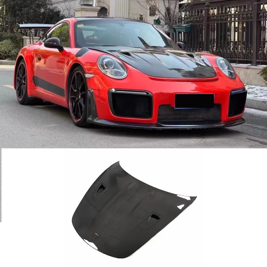 

Replaced Style Real Carbon Fiber Front Bumper Hood Bonnet Cover for Porsche 718 981 Boxster Cayman 991